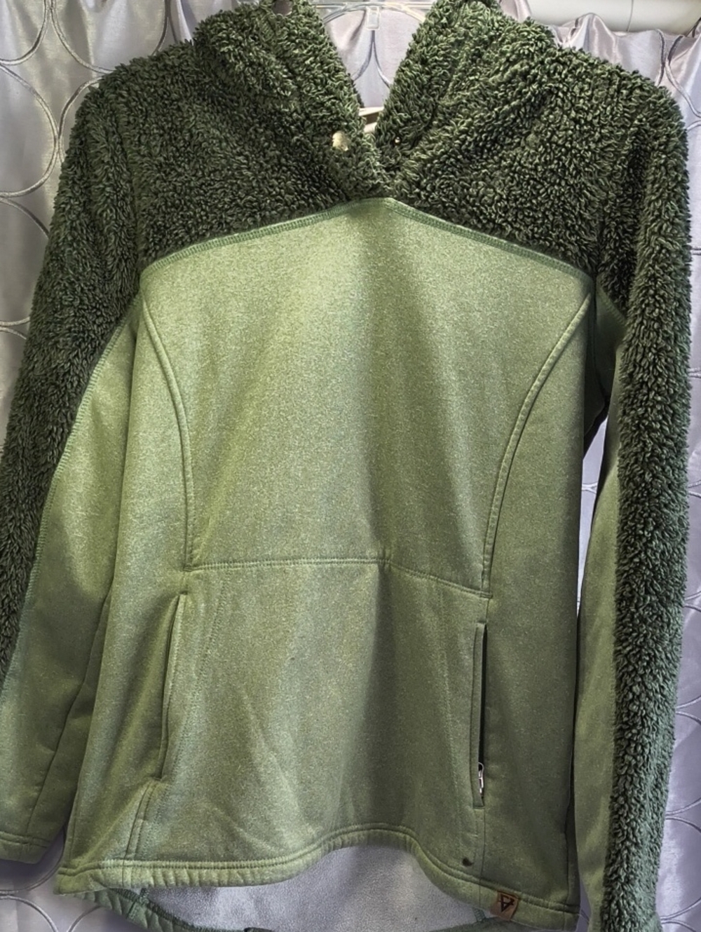 Olive Green Sherpa Panel Hoodie Sweatshirt - Women Size L AF